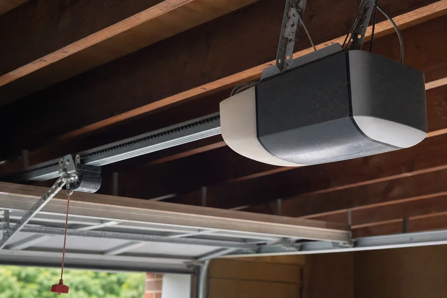 A garage door opener motor and rail in a Atlanta, GA garage