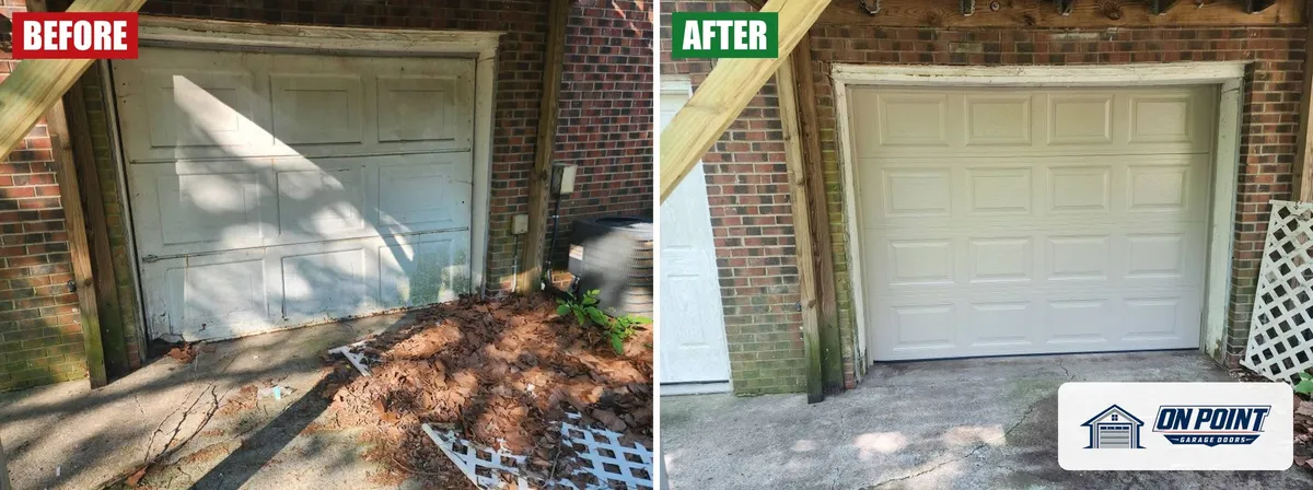 Old door out, new door in: before and after photo from one of our jobs